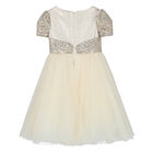Girls Gold Embellished Jacquard Dress, 1, hi-res