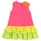 Girls Pink Bow & Diamante Logo Dress, 1, hi-res