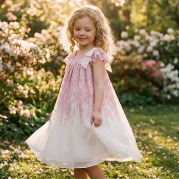 Girls Pink Chiffon Floral Dress