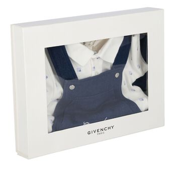 Baby Boys White & Navy Blue Dungaree Set