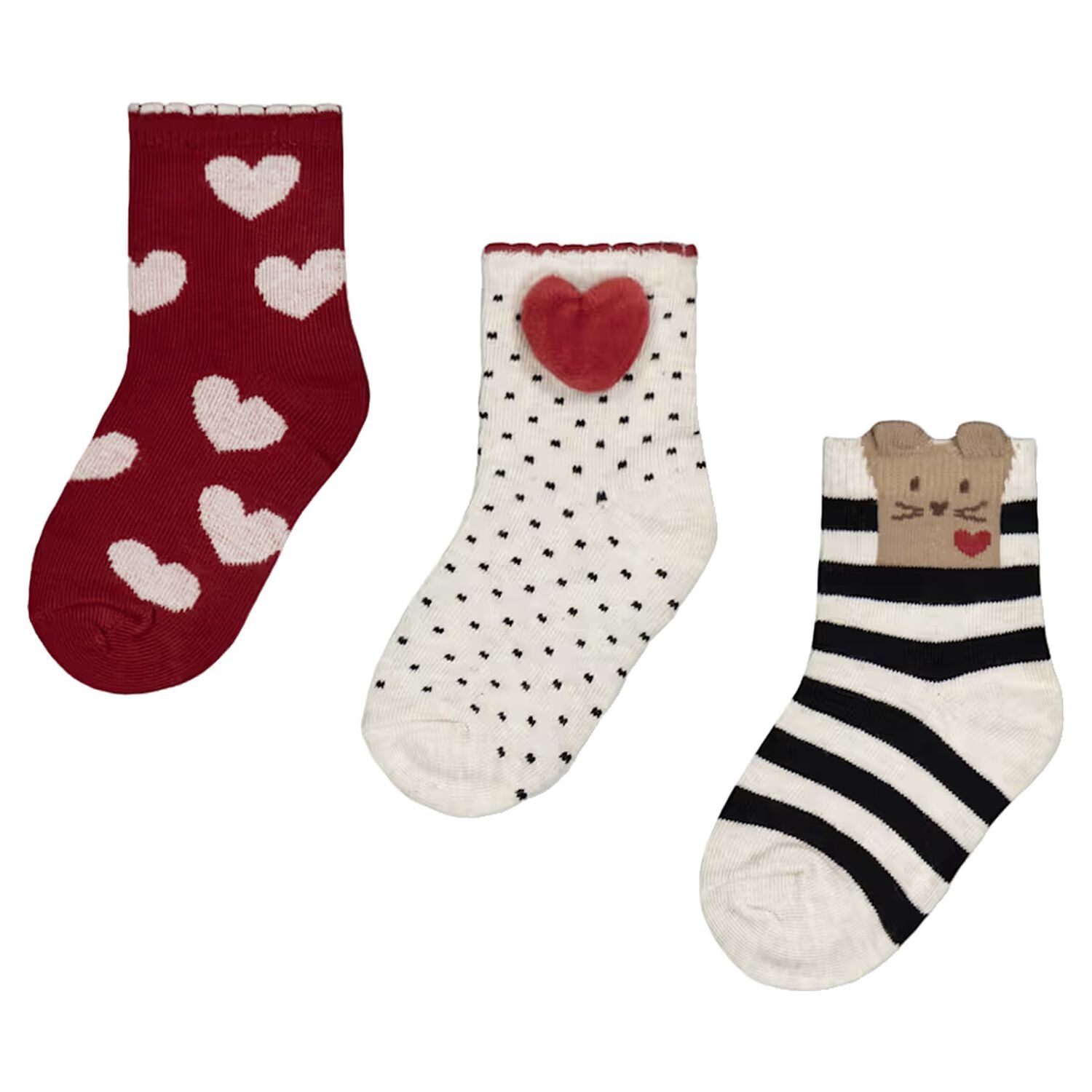 Younger Girls Red & Ivory Socks ( 3 Pack ), 2, hi-res