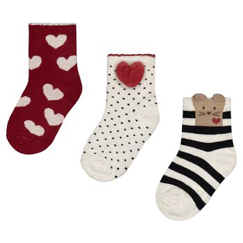 Younger Girls Red & Ivory Socks ( 3 Pack )
