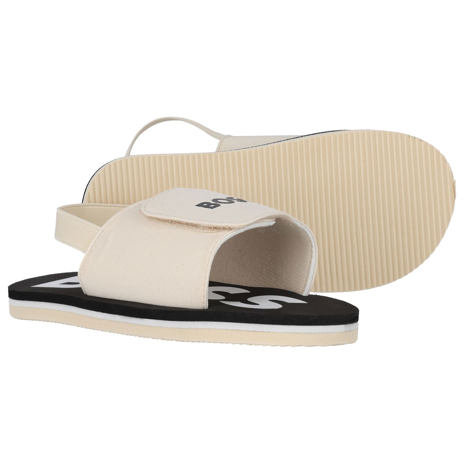 Boys Beige & Black Logo Sandals, 2, hi-res image number null