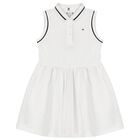 Girls White Cotton Broderie Polo Dress, 2, hi-res