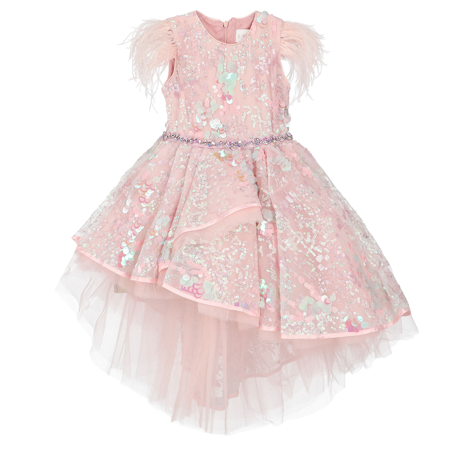Girls Pink Embellished Sequin Tulle Dress, 1, hi-res