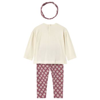 Younger Girls Ivory & Pink Floral Leggings Set