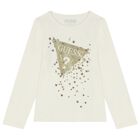Girls Ivory Logo Long Sleeve Top, 1, hi-res