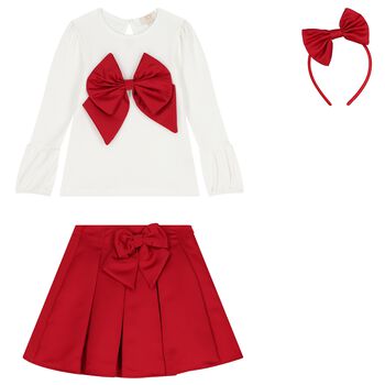 Caramelo Kids Girls Red & White Bow Pleated Skirt, 1 Girls Red & White Bow Pleated Skirt