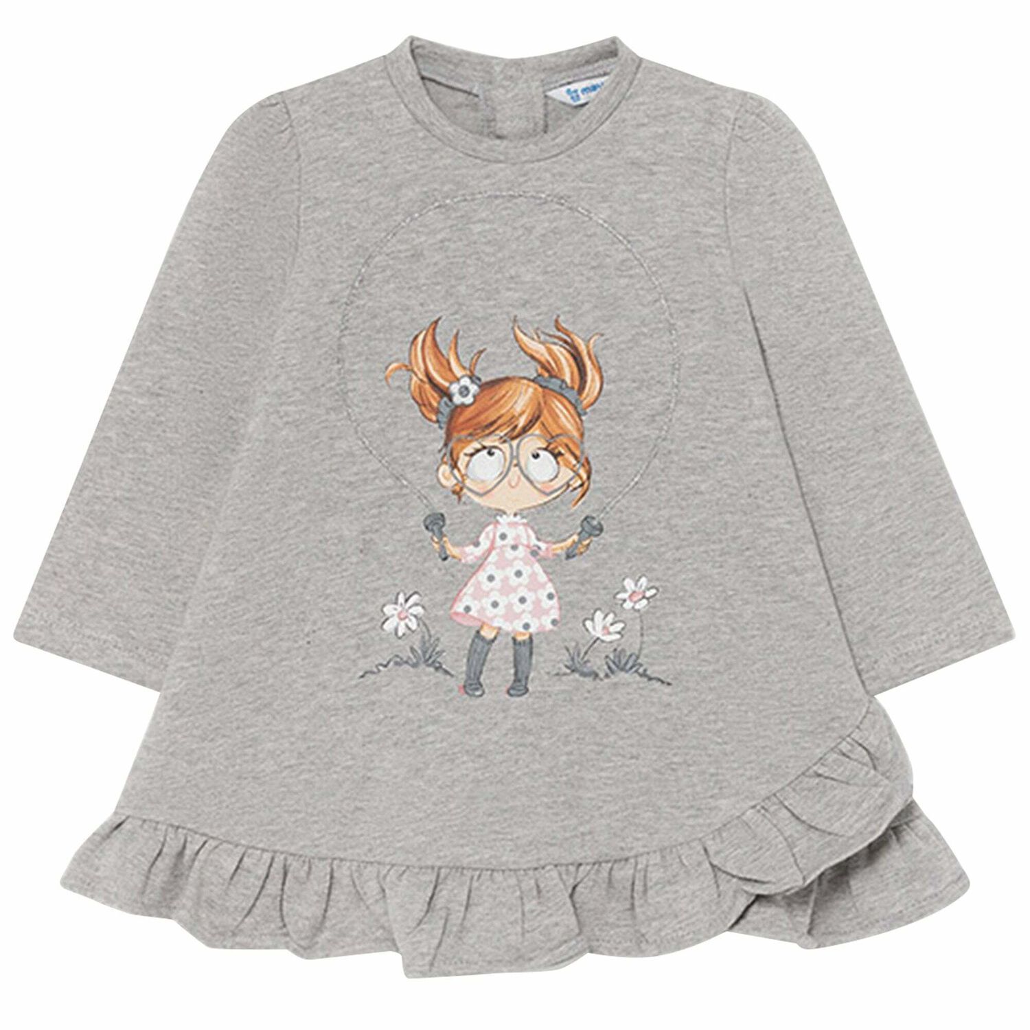 Younger Girls Grey Long Sleeve Dress, 2, hi-res