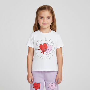 Younger Girls White Heart T-Shirt