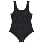 Girls Black Rhinestones Logo Swimsuit, 1, hi-res