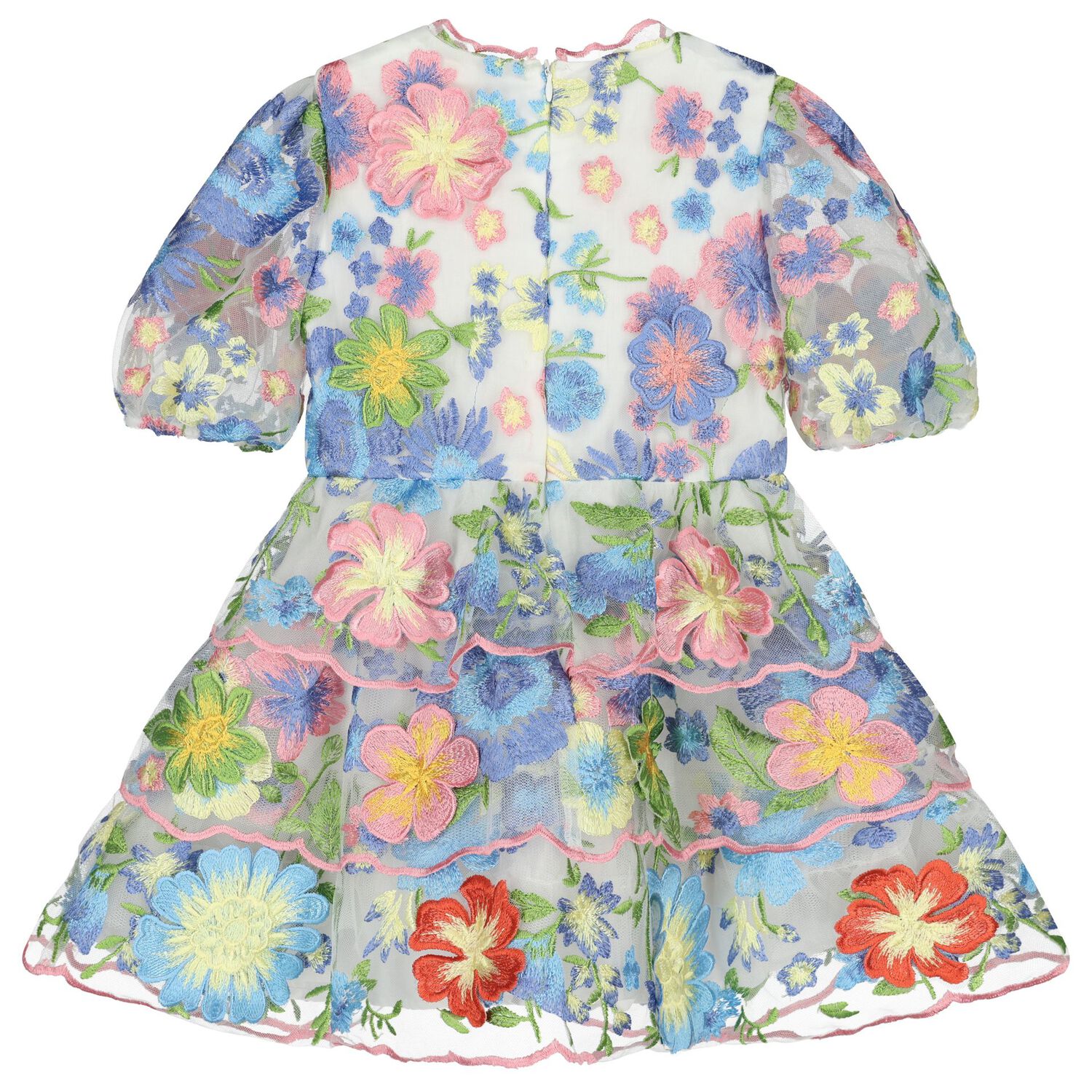 Girls Pink & Blue Embroidered Floral Dress, 1, hi-res