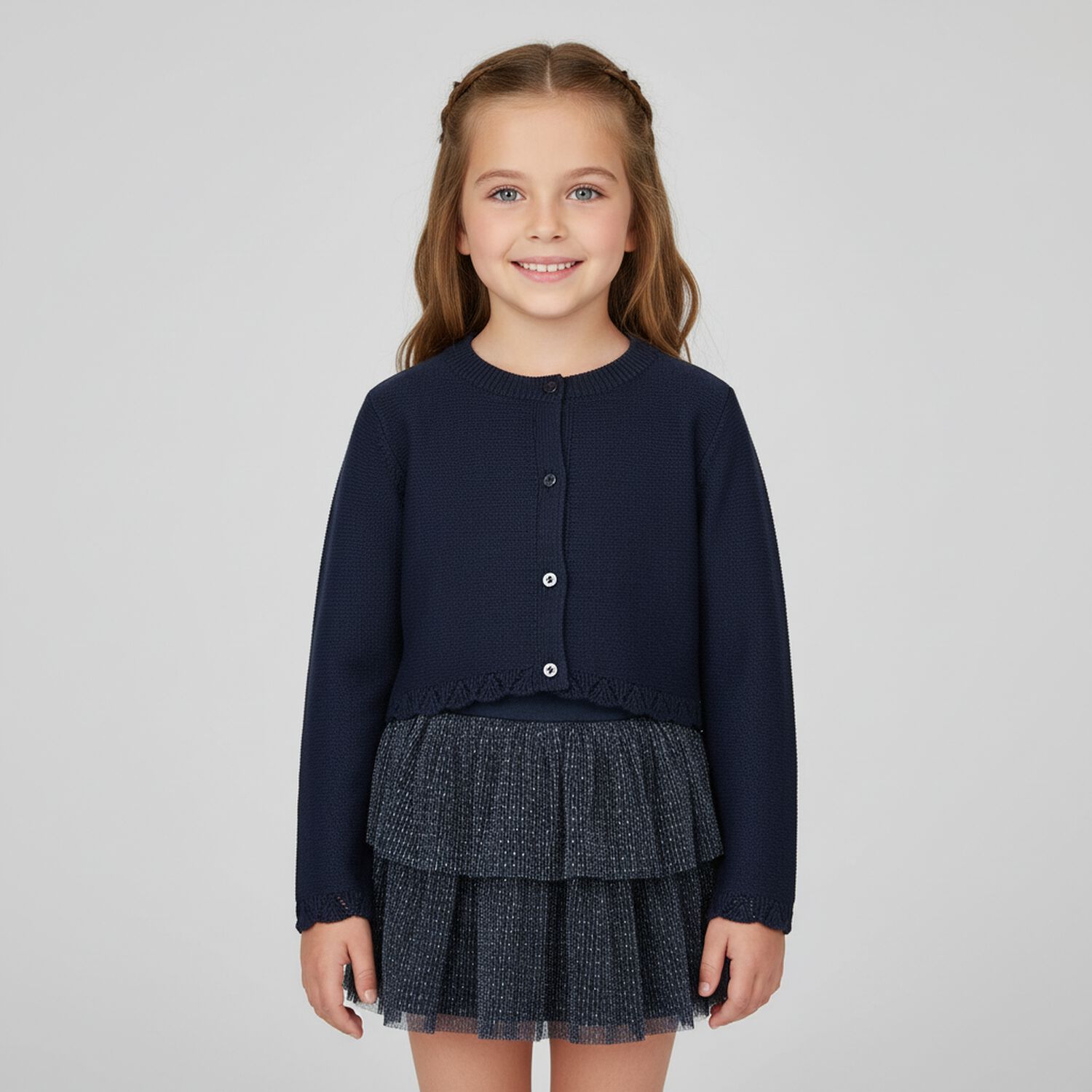 Girls Navy Blue Tulle Skirt, 1, hi-res