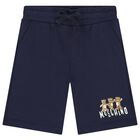 Boys Navy Blue Teddy Bear Logo Shorts, 3, hi-res