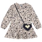 Girls Beige Heart Dress Set, 3, hi-res