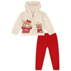 Younger Girls Beige & Red Teddy Bear Tracksuit, 1, hi-res