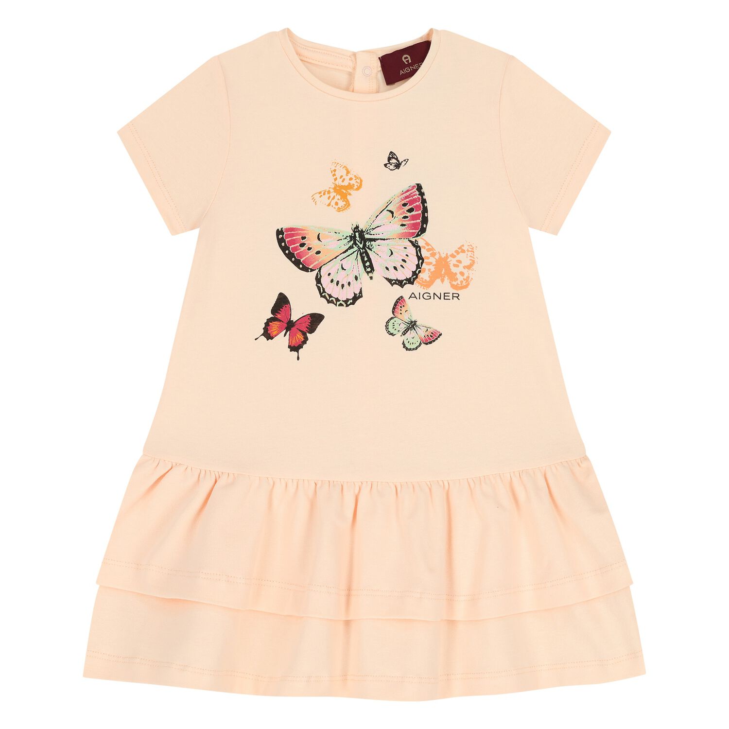 Younger Girls Pink Butterflies Logo Dress, 2, hi-res