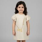 Younger Girls Beige Bag Logo Dress, 1, hi-res