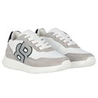 Girls White & Silver Logo Trainers, 1, hi-res