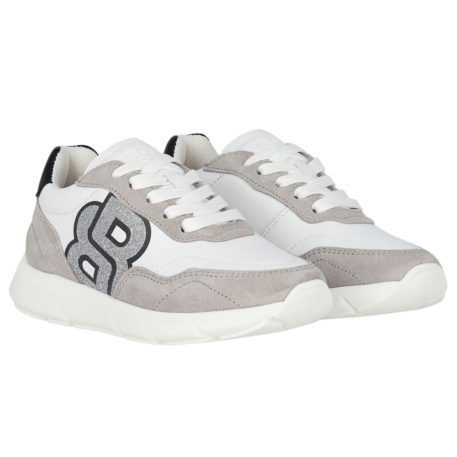 Girls White & Silver Logo Trainers, 1, hi-res image number null