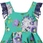 Girls Green & Purple Floral Satin Dress, 1, hi-res