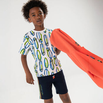 Boys White & Blue Surfboard Shorts Set