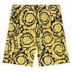 Boys Black & Gold Barocco Shorts, 1, hi-res