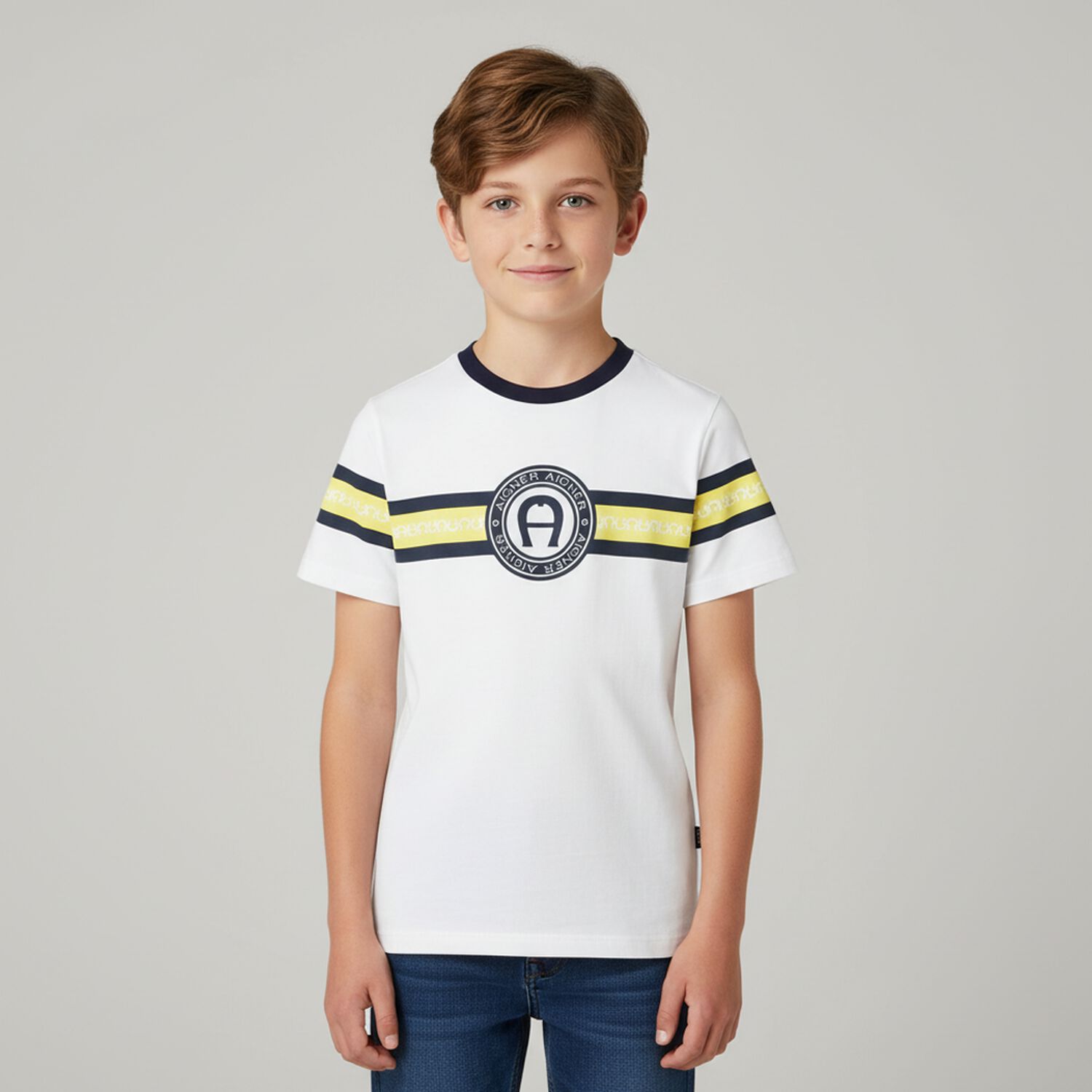 Boys White & Yellow Logo T-Shirt, 1, hi-res