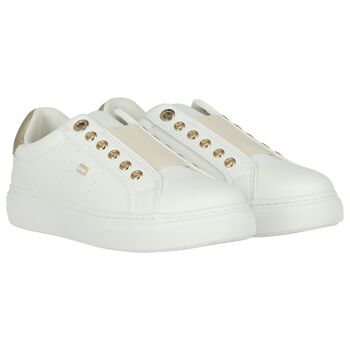 Girls White & Gold Slip-On Trainers