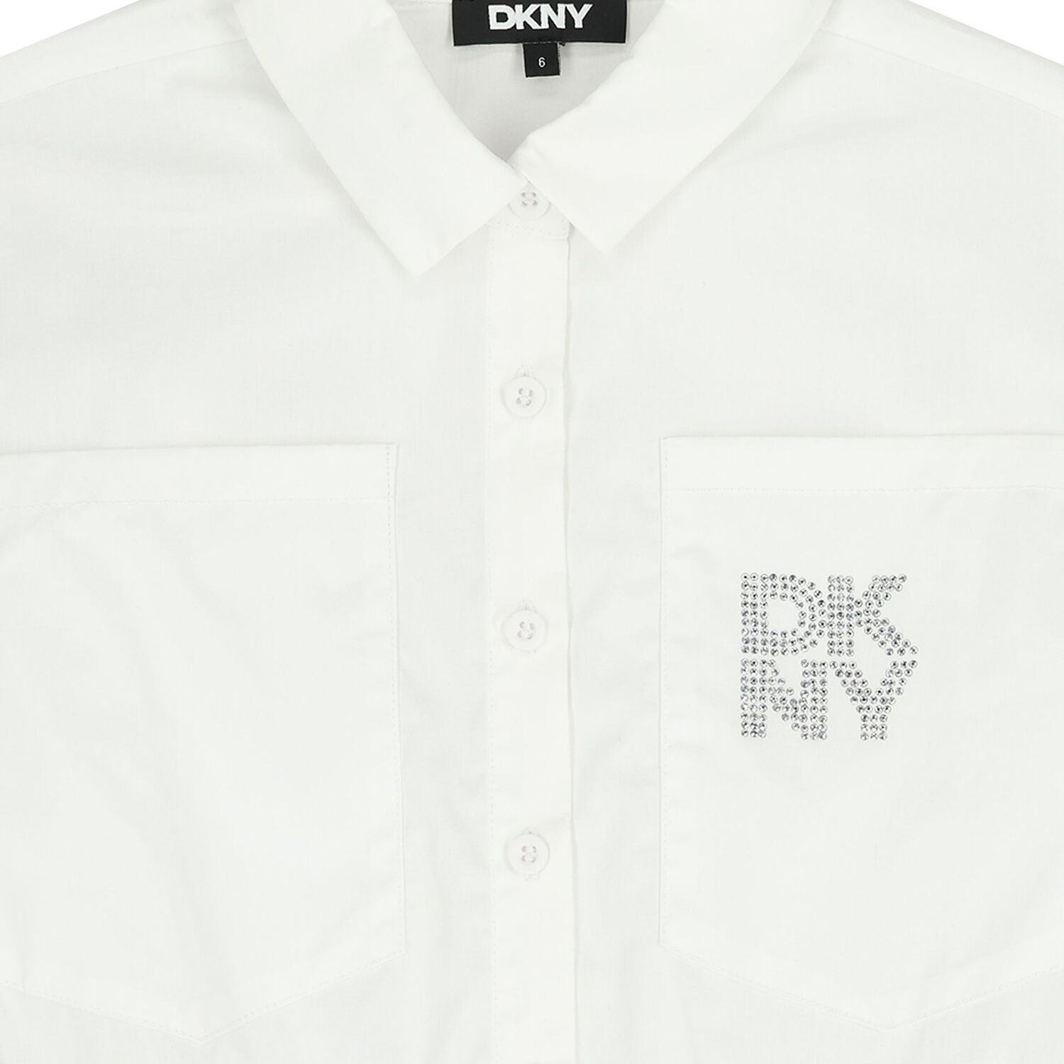 Girls White Diamante Logo Shirt Dress , 1, hi-res