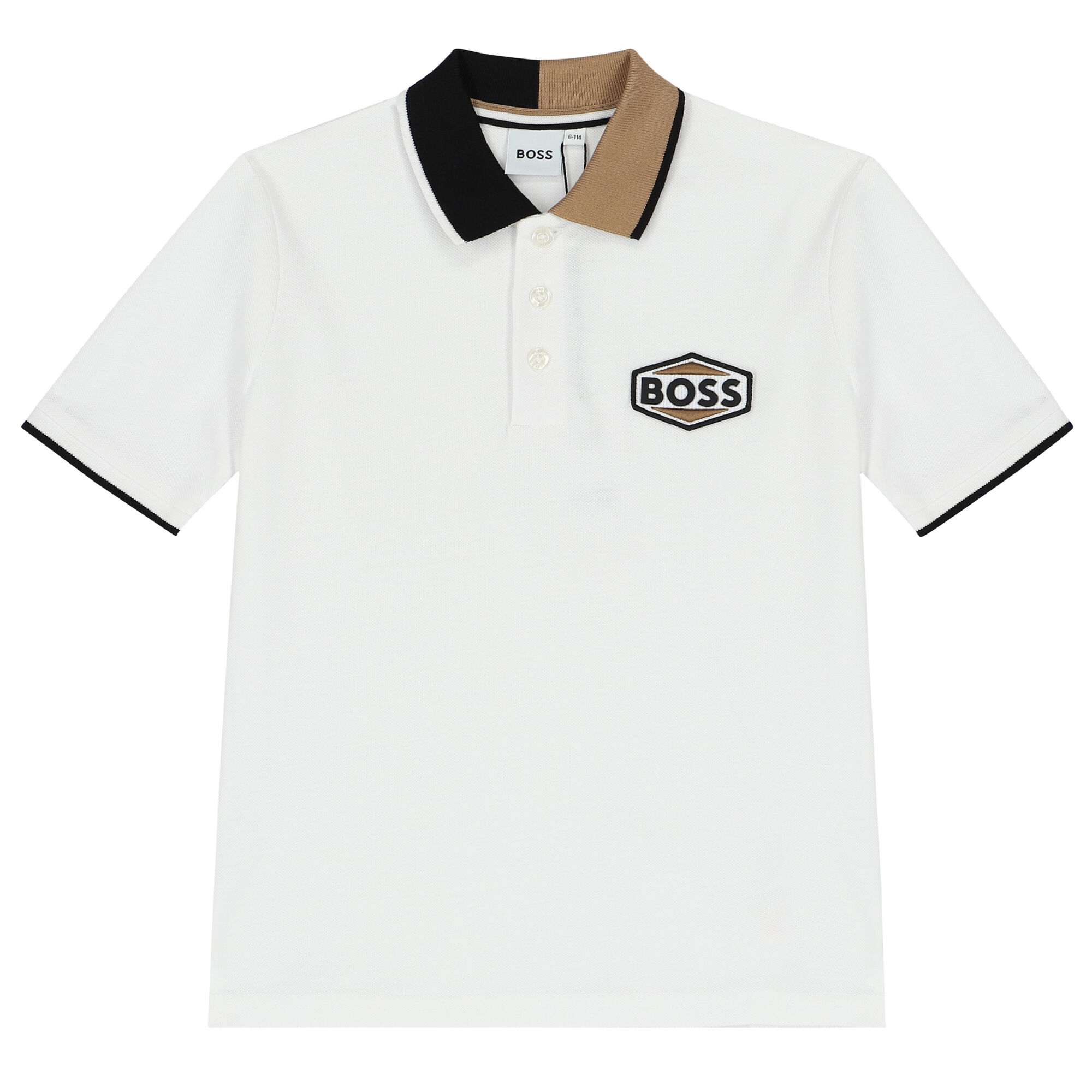 BOSS Boys White Logo Polo Shirt Junior Couture UK