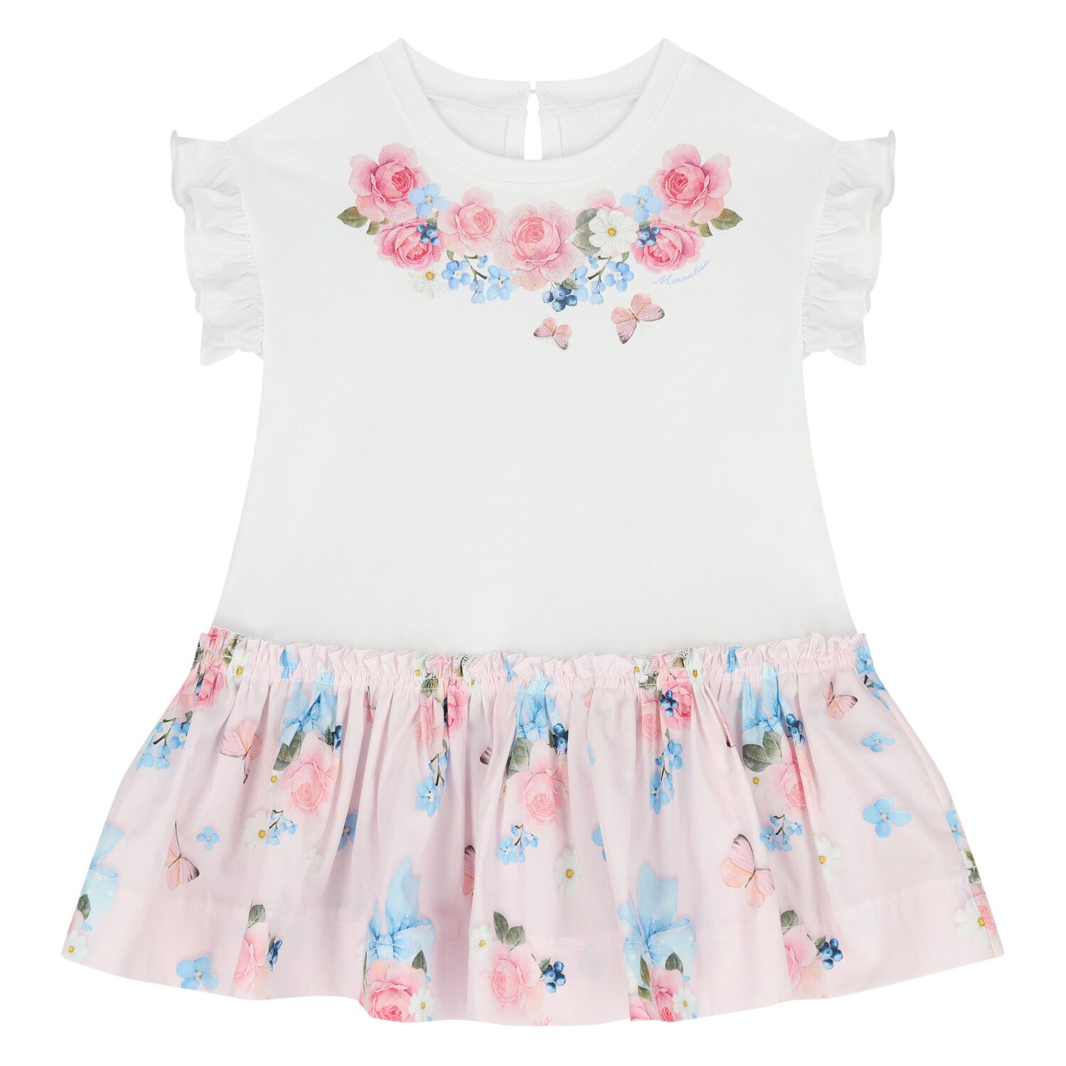 Younger Girls White & Pink Floral Dress , 1, hi-res