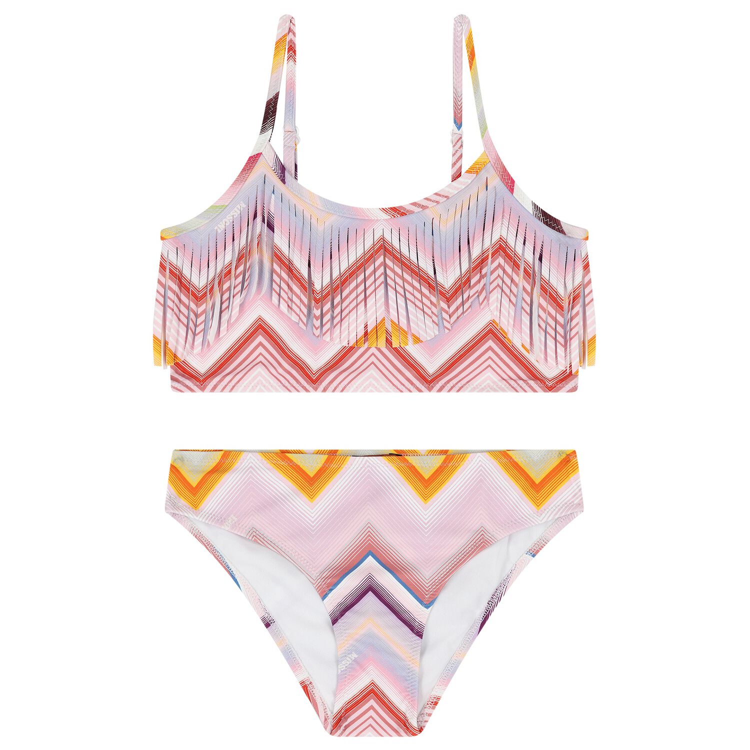 Girls Pink Logo Zig Zag Fringed Bikini, 1, hi-res