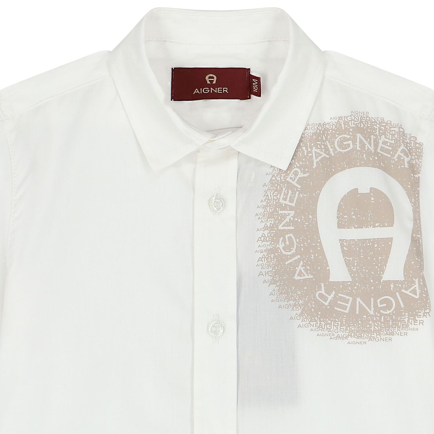 Younger Boys White & Beige Logo Shirt, 1, hi-res image number null