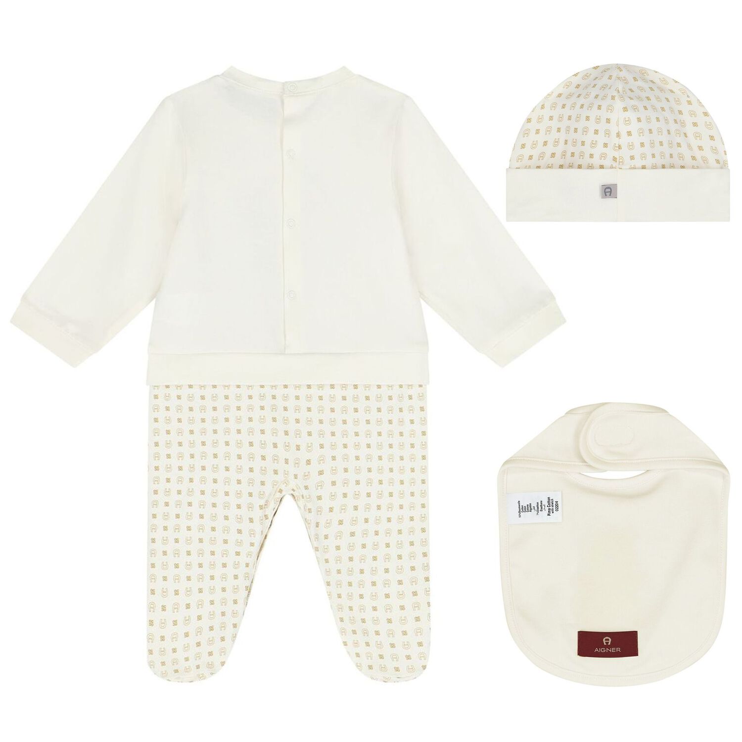 Ivory & Gold Logo Babygrow Set, 1, hi-res