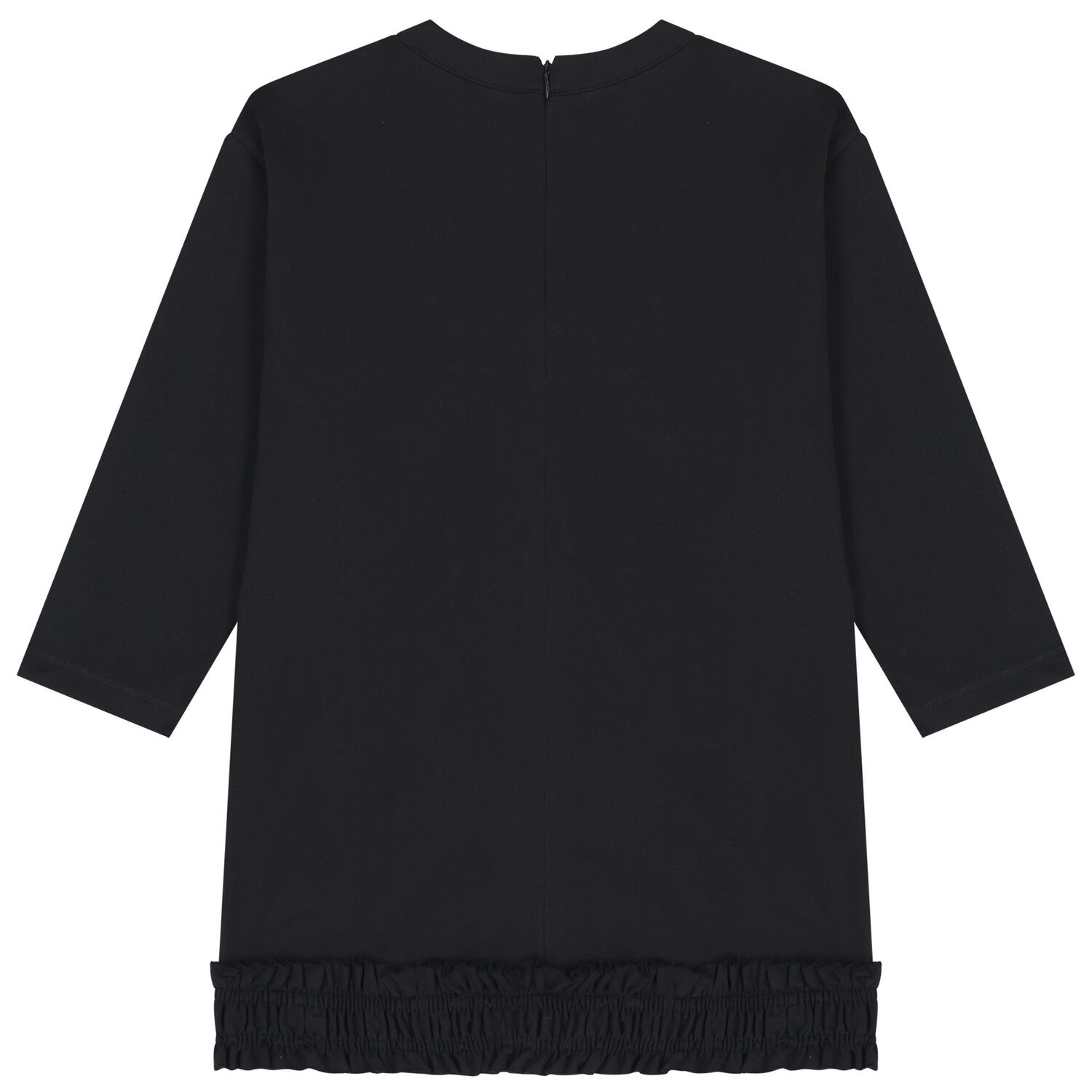 Girls Black Logo Ruffled Dress, 1, hi-res
