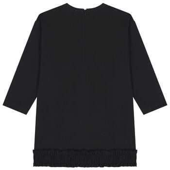 Girls Black Logo Ruffled Dress