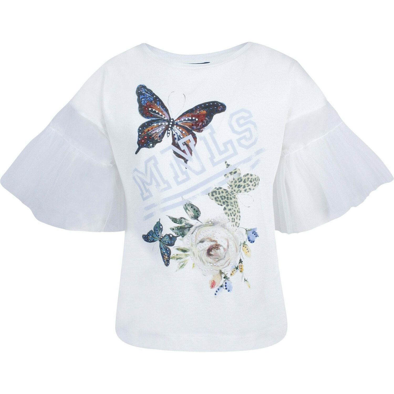 Girls White Frill Sleeve T-Shirt, 1, hi-res image number null