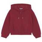 Girls Red Hooded Zip Up Top, 3, hi-res