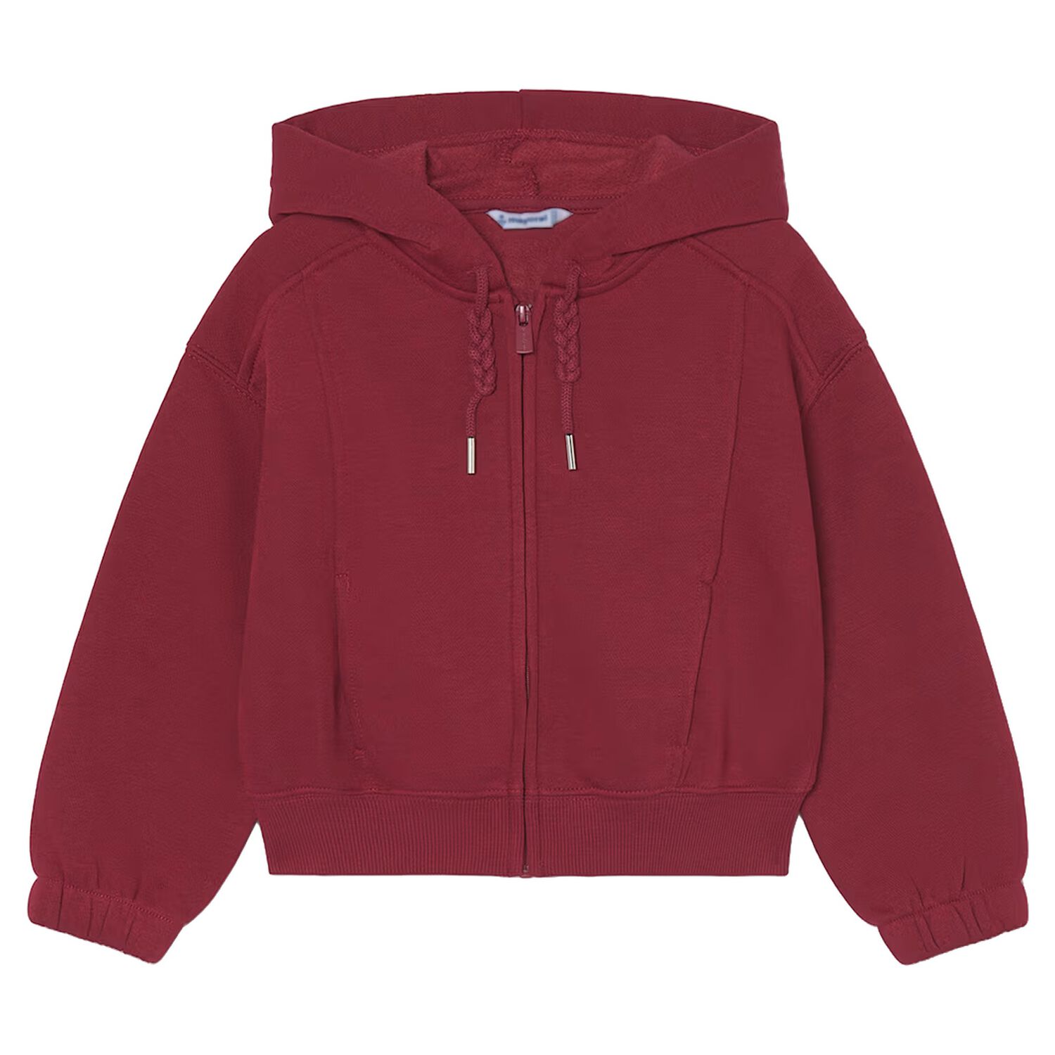Girls Red Hooded Zip Up Top, 3, hi-res