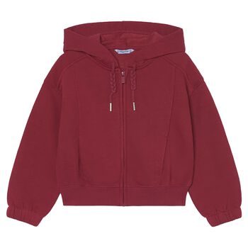 Girls Red Hooded Zip Up Top