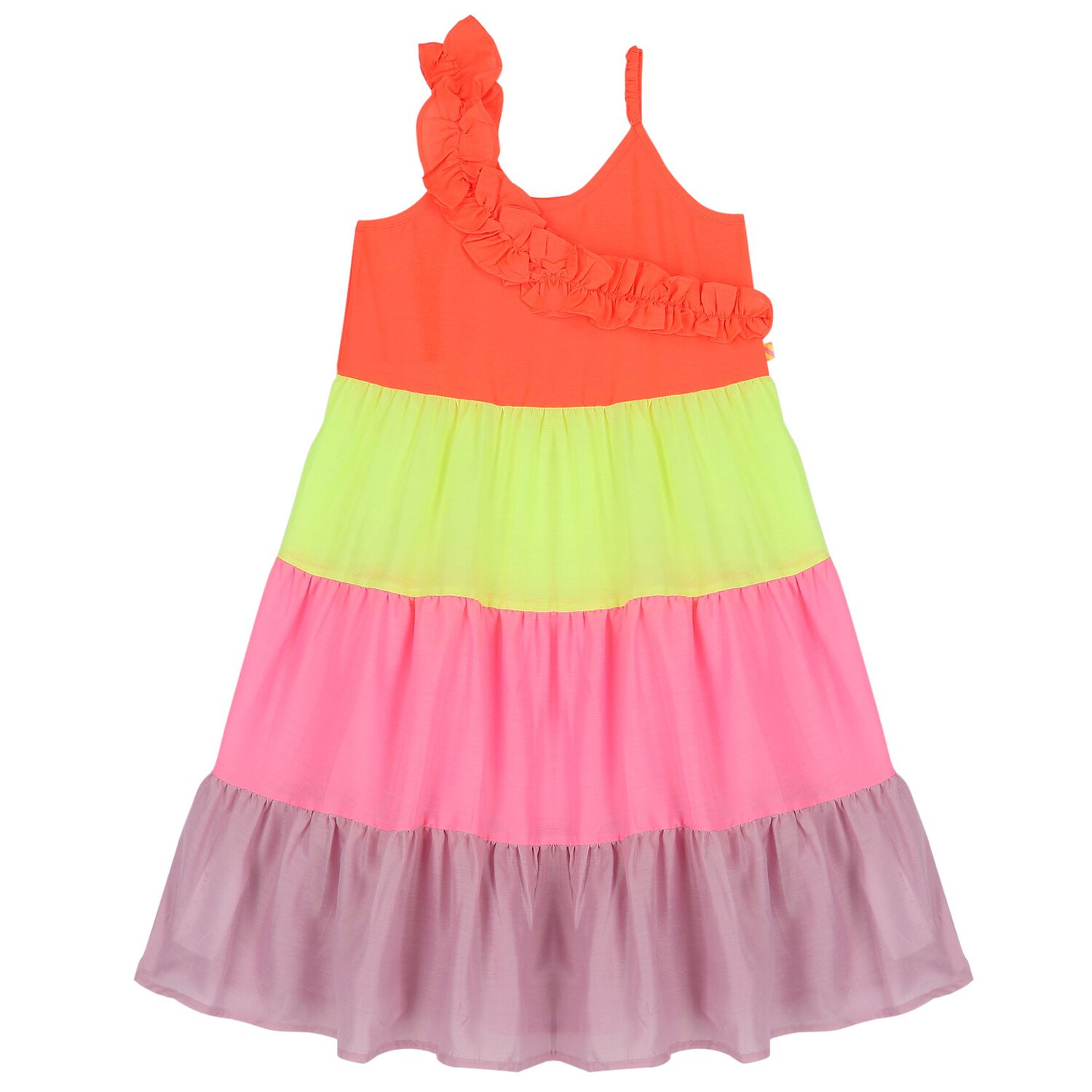 Girls Orange, Yellow & Pink Tiered Dress, 1, hi-res image number null
