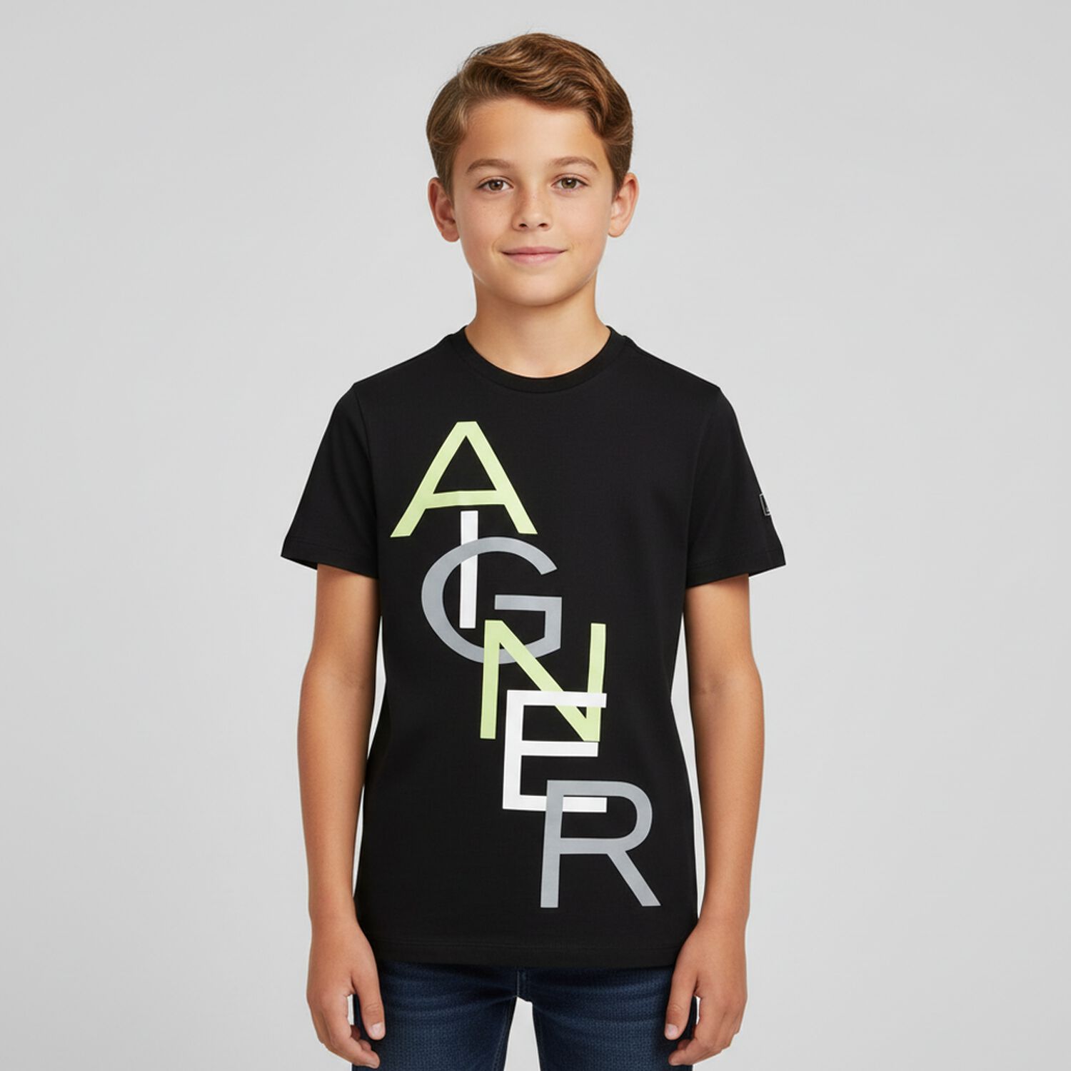 Boys Black Logo T-Shirt, 1, hi-res