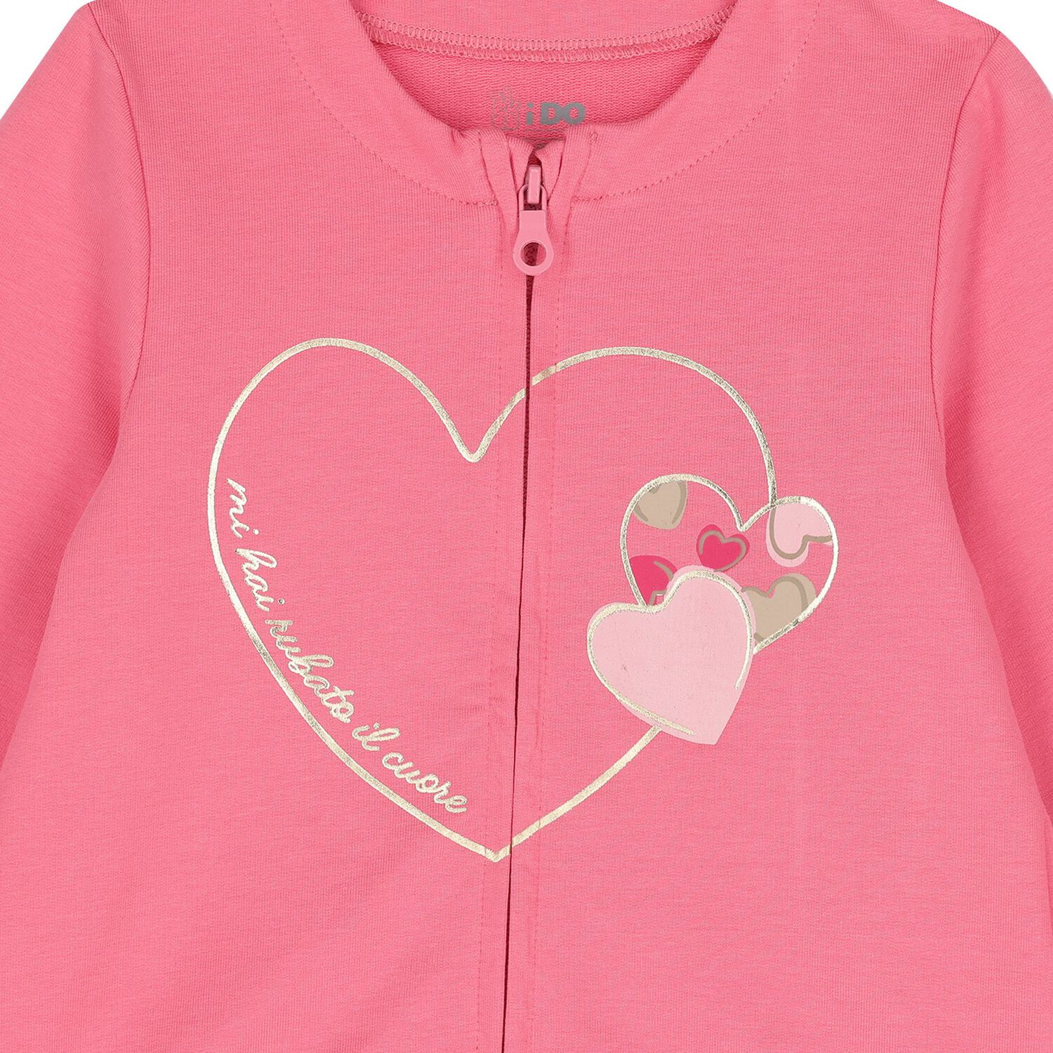 Younger Girls Pink Heart Zip Up Top, 1, hi-res