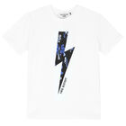 Boys White Thunderbolt Logo T-Shirt , 1, hi-res