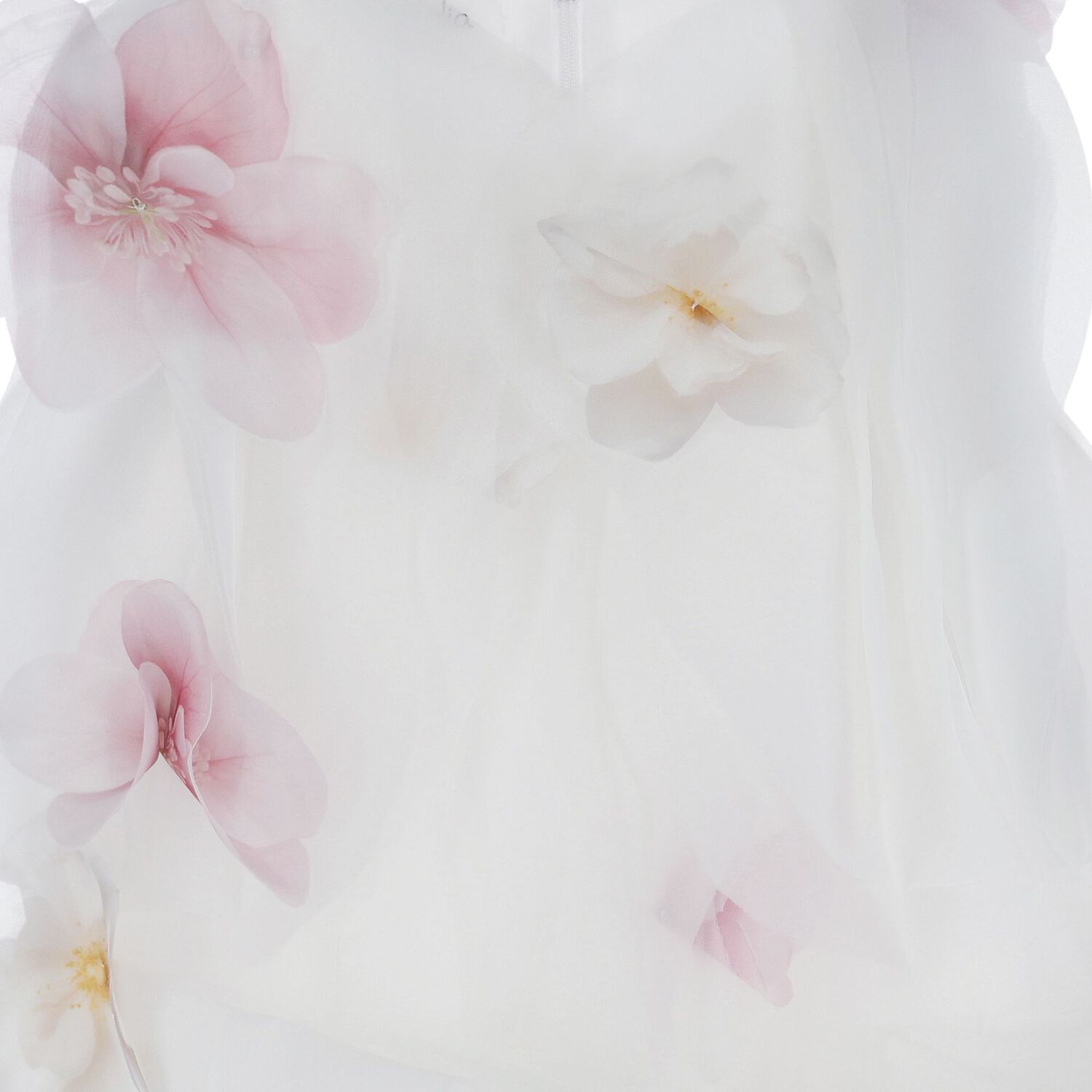 Girls White & Pink 3D Floral Organza Dress, 1, hi-res
