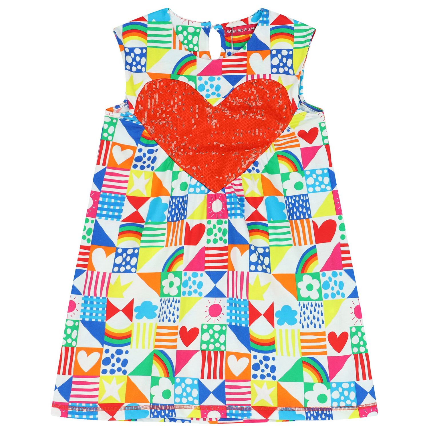 Girls Multi-Coloured Hearts Dress, 1, hi-res