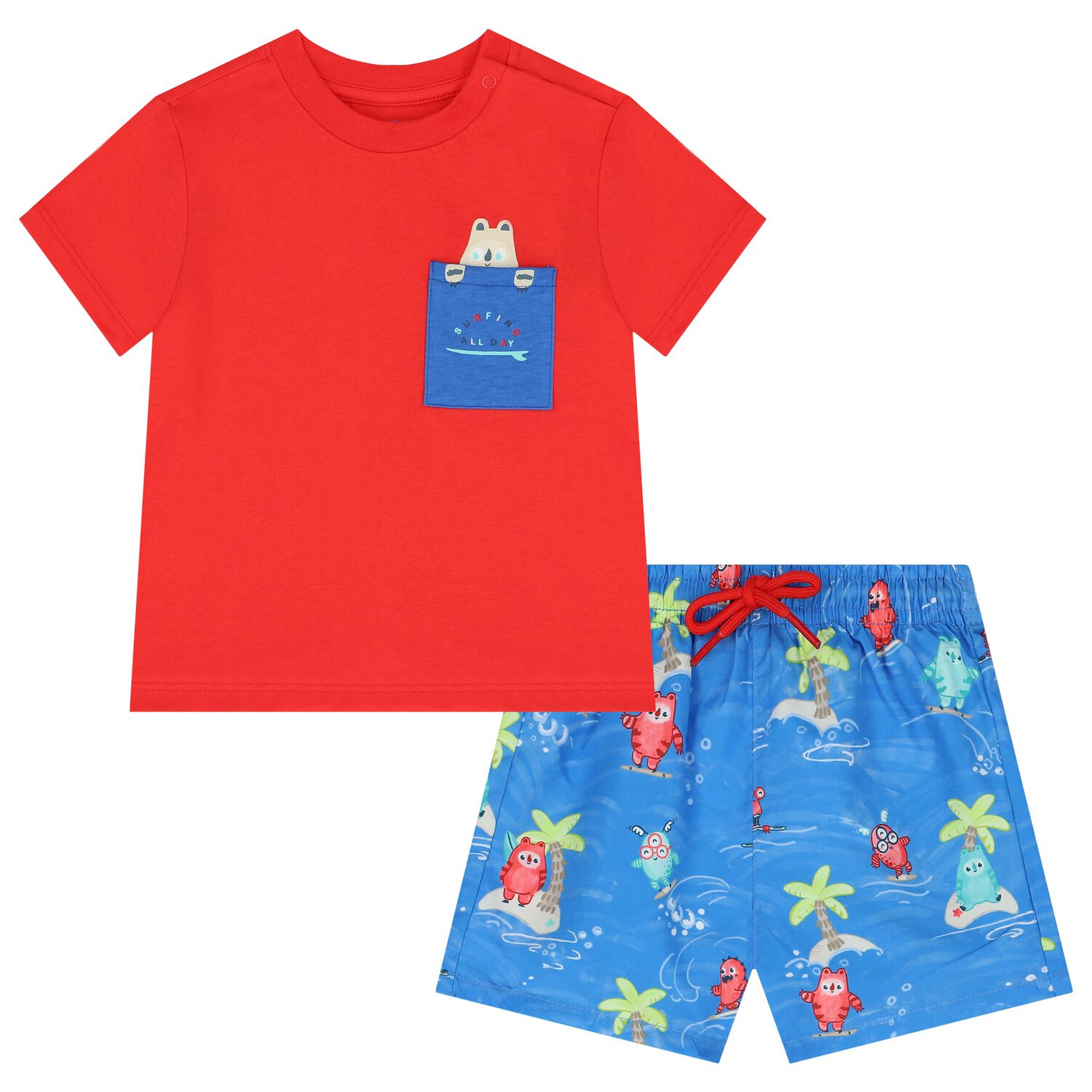 Younger Boys Red & Blue Swim Shorts Set, 1, hi-res image number null