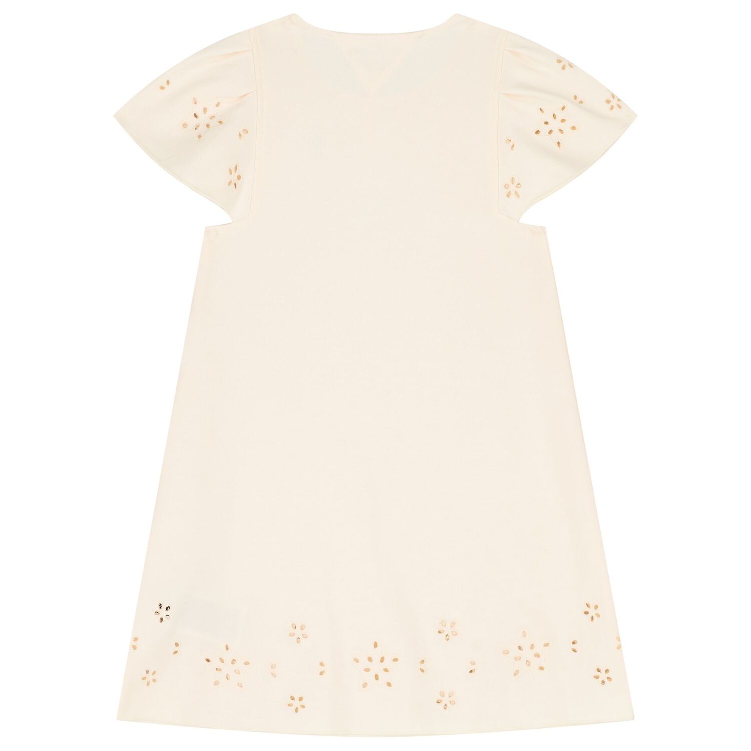 Girls Beige Logo Broderie Anglaise Dress, 1, hi-res
