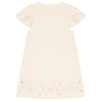 Girls Beige Logo Broderie Anglaise Dress